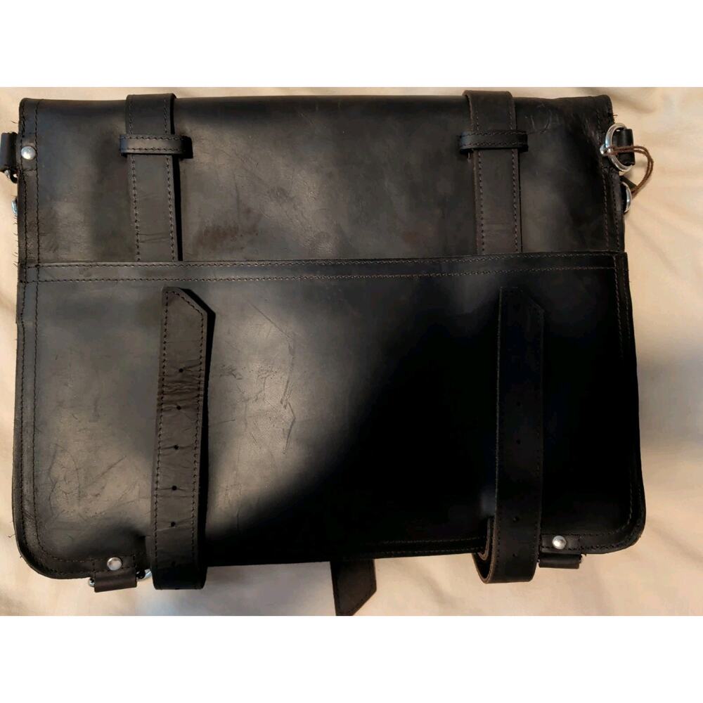 Heavy Duty Black Leather Briefcase Backpack Convertible Laptop Messenger Bag... - Picture 2 of 11